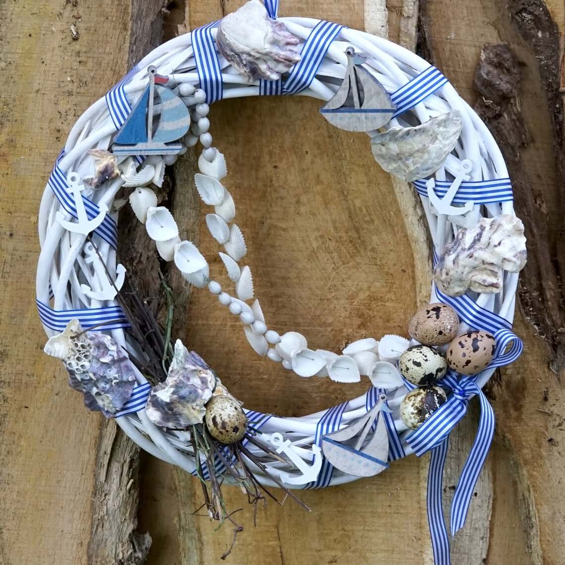 Blue and White Boat and Anchor Wreath