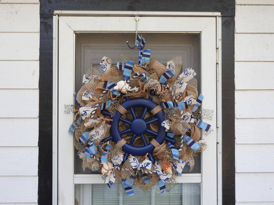 Anchors and Helm Nautical Blue Wreath