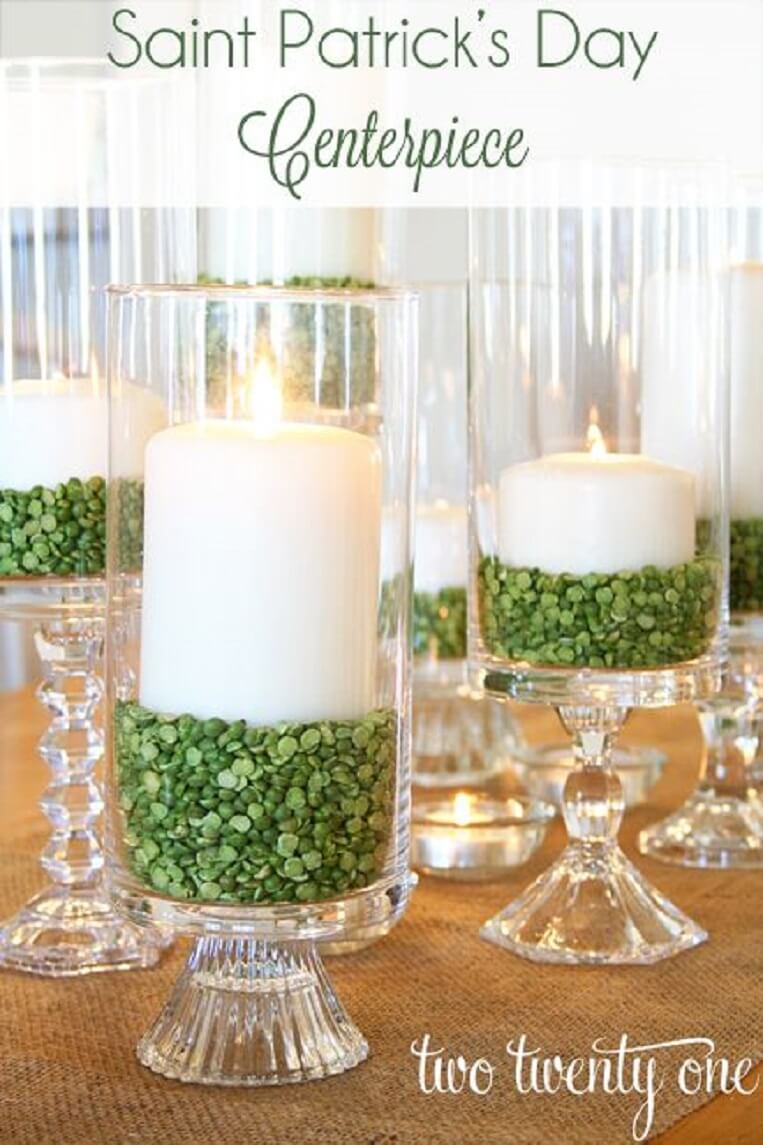 Super Easy St. Patrick's Day Candle Centerpiece