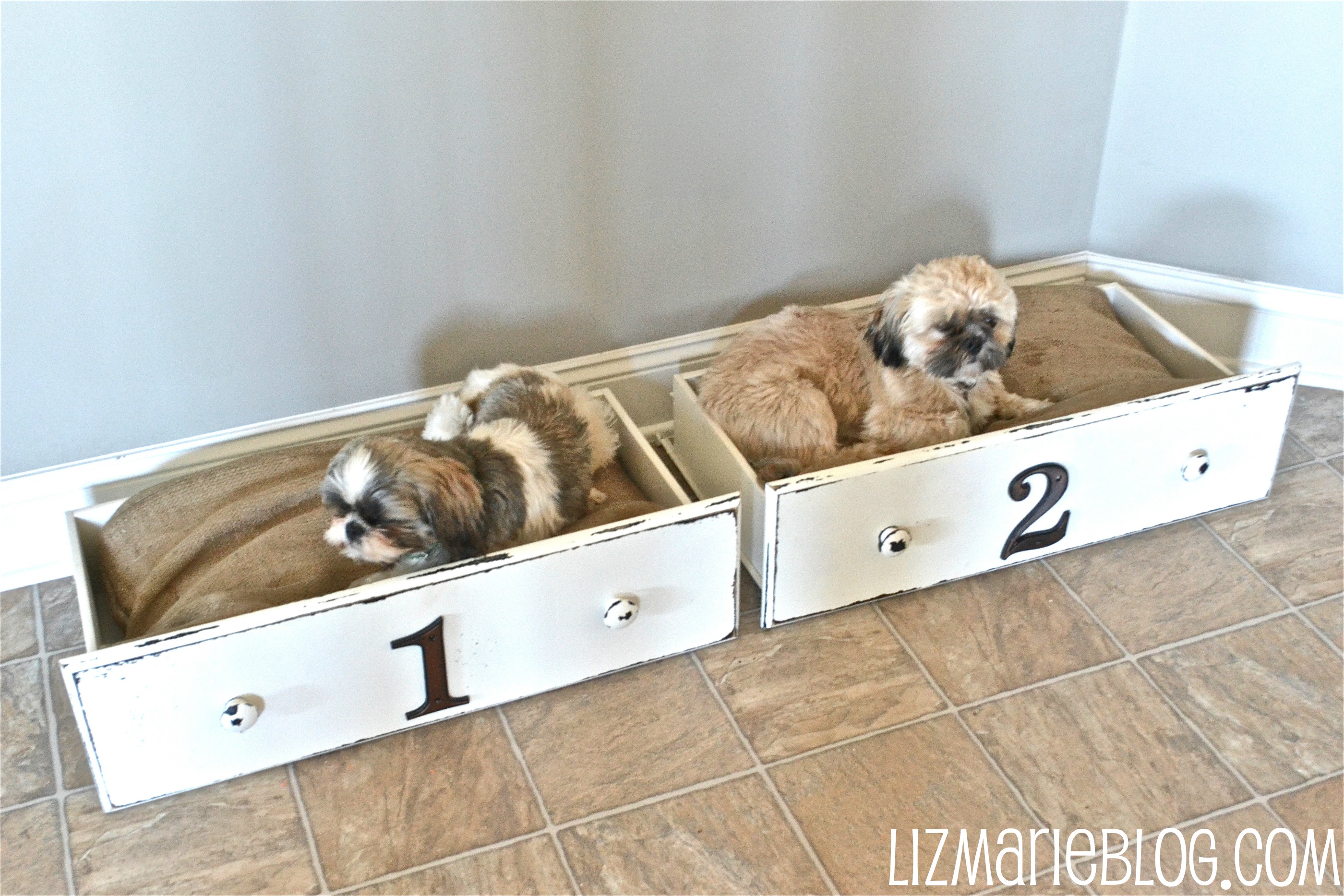 Reclaimed Dresser Drawers Turned Doggie Beds