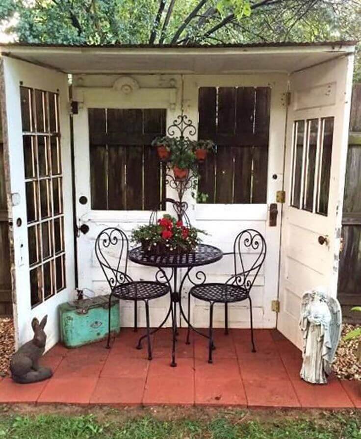Eclectic Four-Door Covered Garden Nook