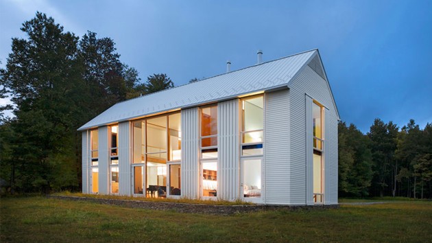 A modern Pennsylvania farmhouse with rolling sunshades