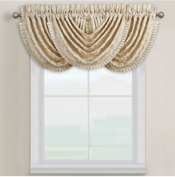 extravagant curtain with a satin ruffle waterfall valance
