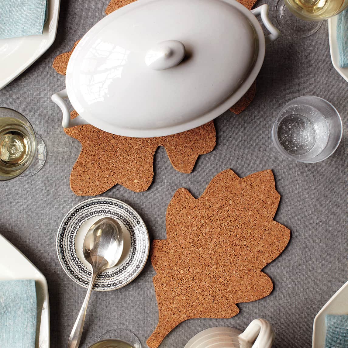 Corkboard Leaf Trivets - Thanksgiving Table Decor Idea