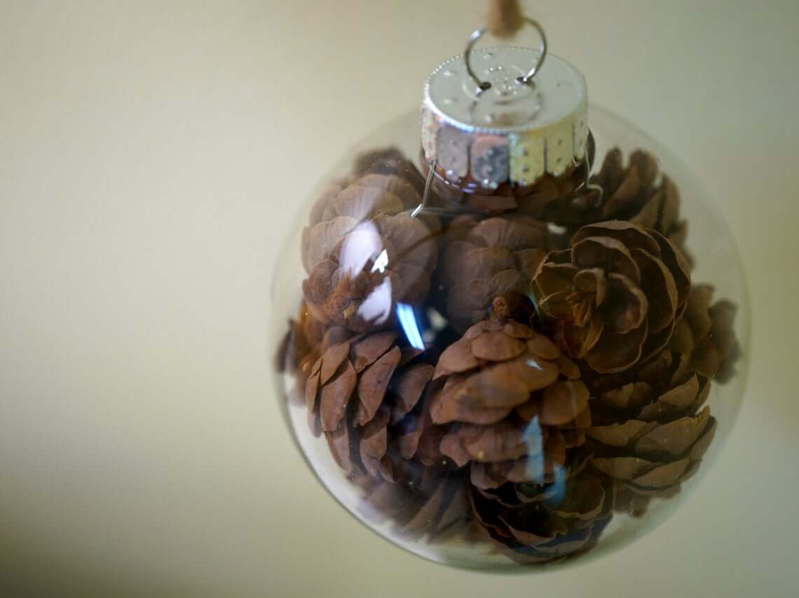 Spiffy Pinecone-Stuffed Globe Ornaments