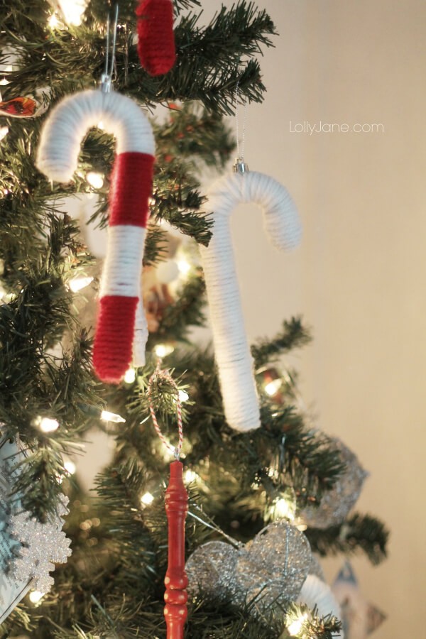 Red and White Yarn Candy Canes