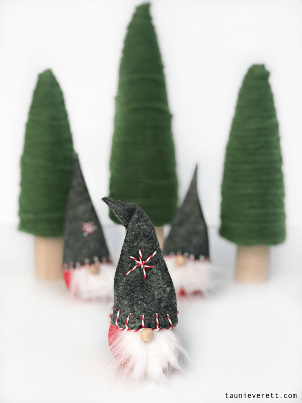 DIY Christmas Gnome Ornaments with Yarn Trees