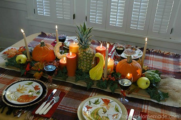Gourd and Candle Thanksgiving Centerpiece Idea