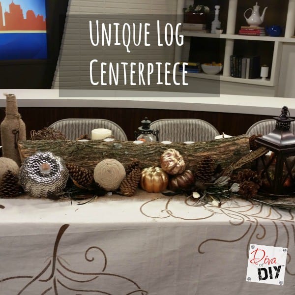 Unique Log, Candle, and Fall Nature Thanksgiving Table Decor