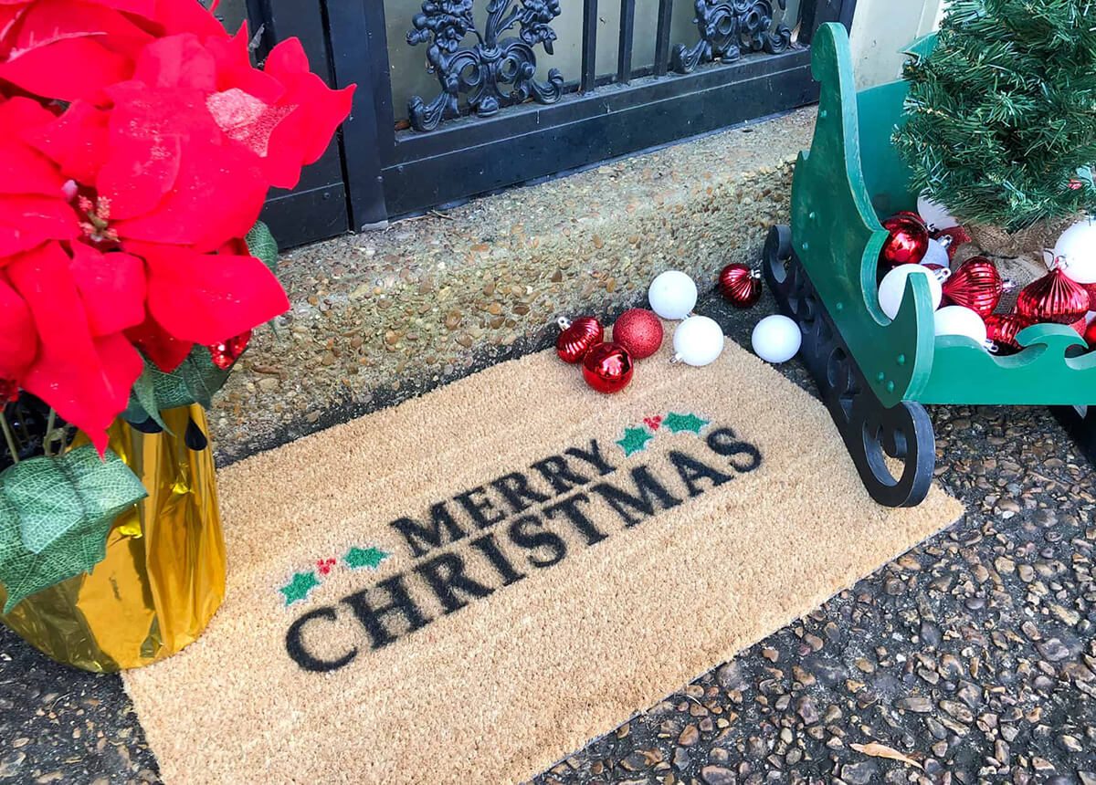 Merry Christmas Holly Berry Door Mat