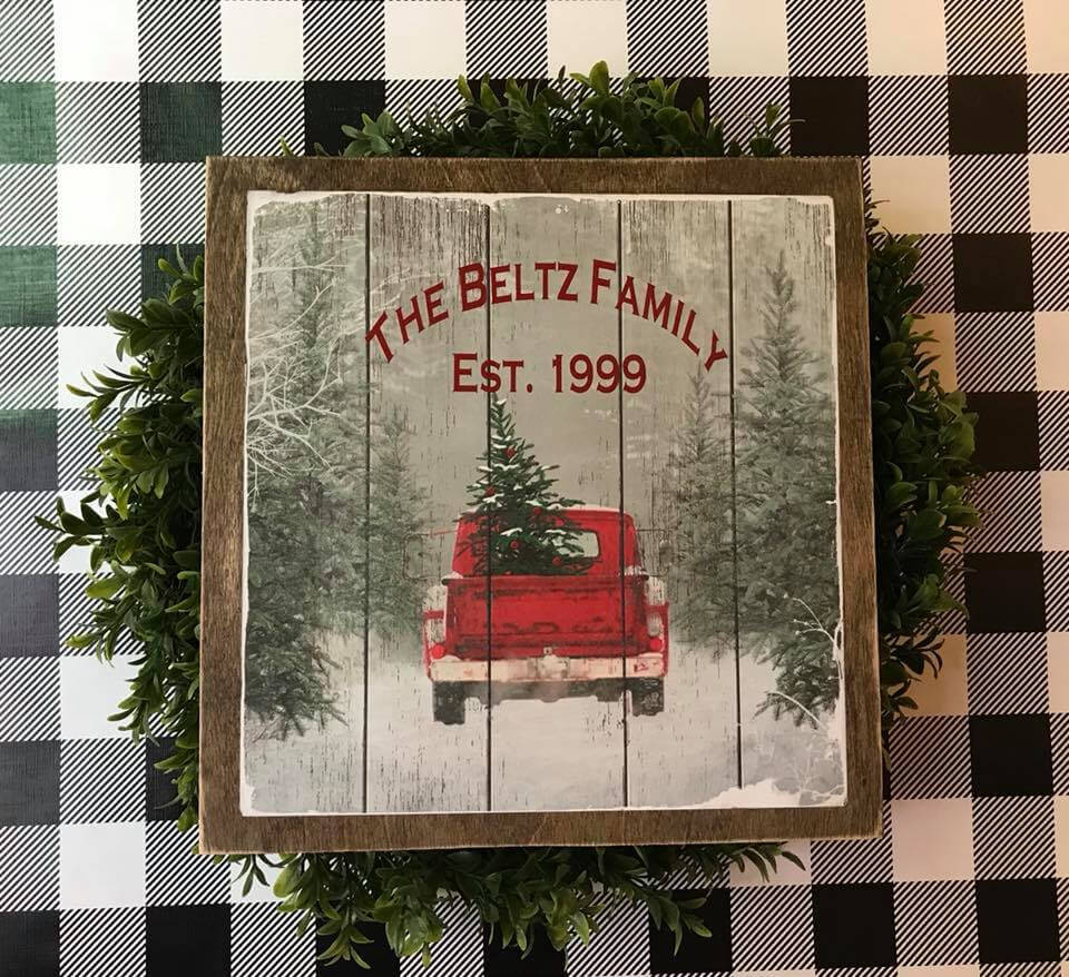Personalized Family Christmas Tree Truck Sign