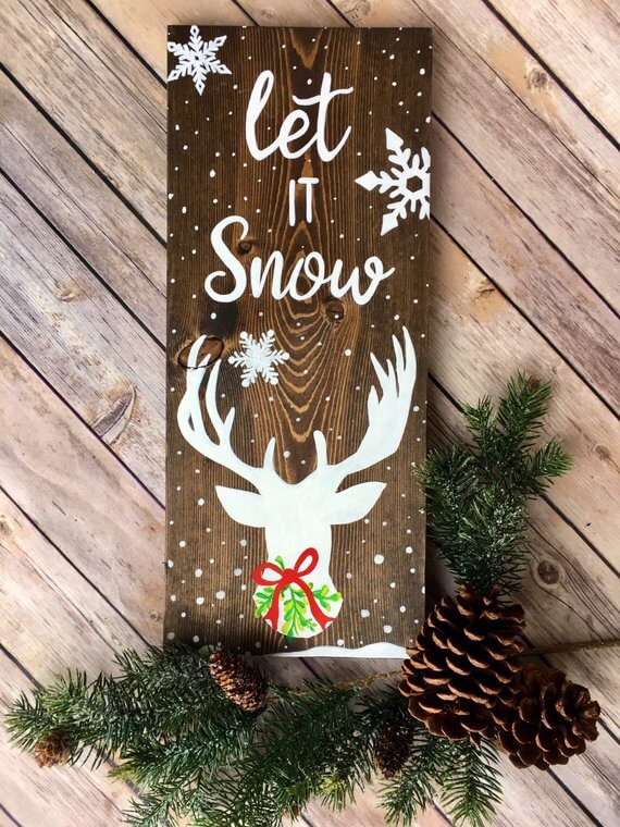 Let it Snow Wood Rustic Christmas Sign