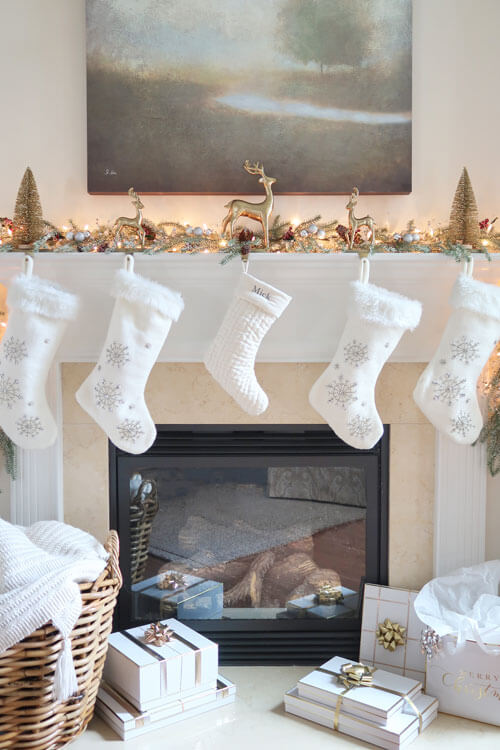 A Perfect White Christmas Fireplace Scene