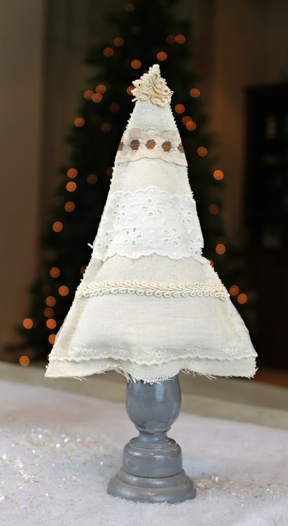 Canvas, Lace, and a Candlestick Christmas Tree