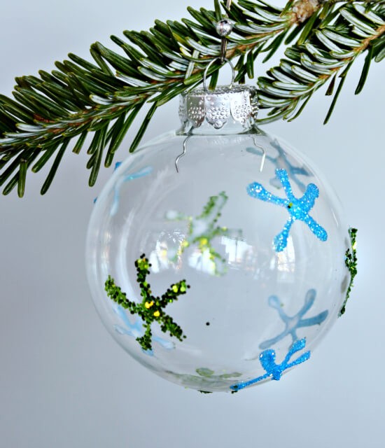 Glitter and Glue Embellished Plastic Ornaments