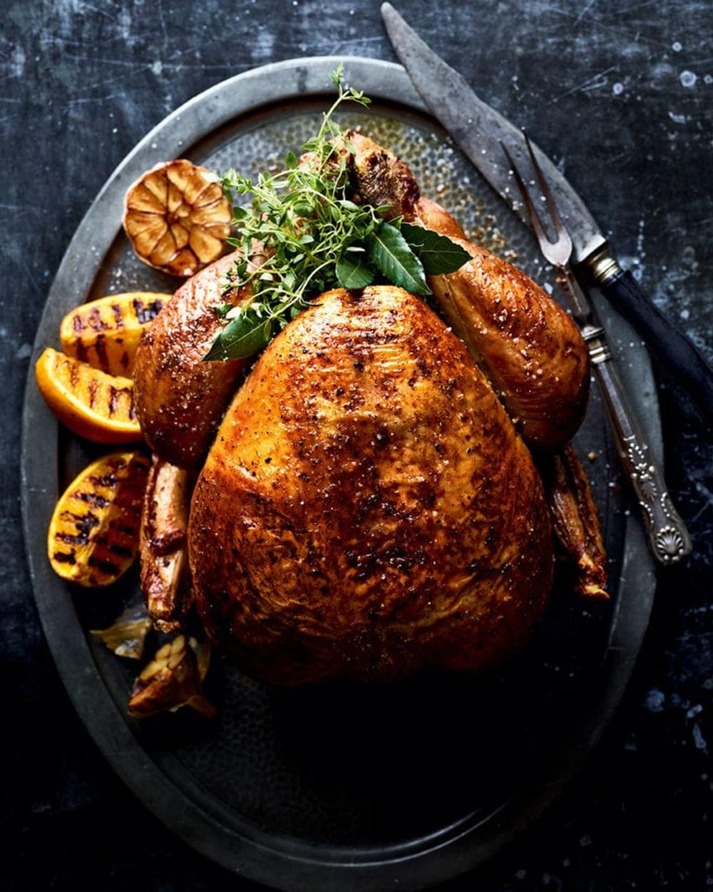 Brined and barbecue roast turkey with beetroot purée and tahini gravy best thanksgiving turkey recipe