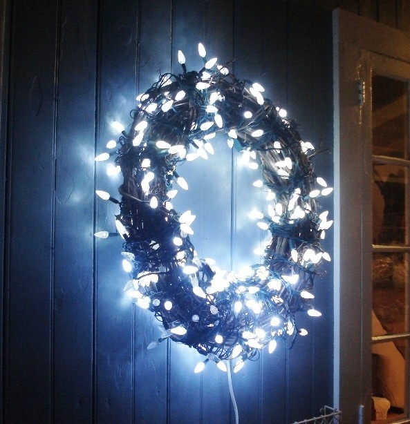 Branch Wreath with Blue Lights