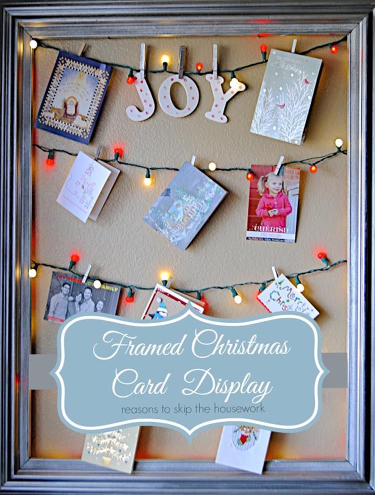 Cute Christmas Card Display with Christmas Lights