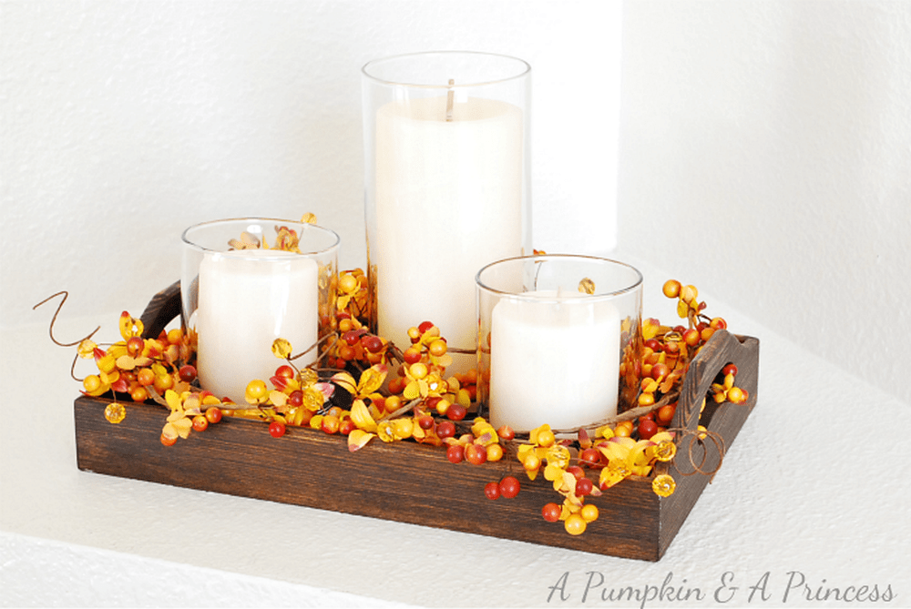 Rustic fall tray thanksgiving centerpieces