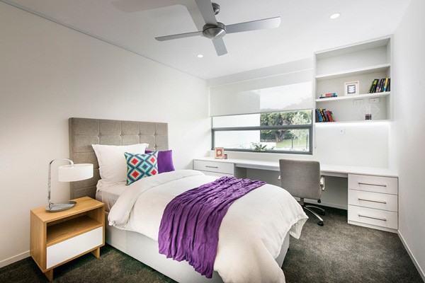 Purple and grey color to accentuate the bedroom