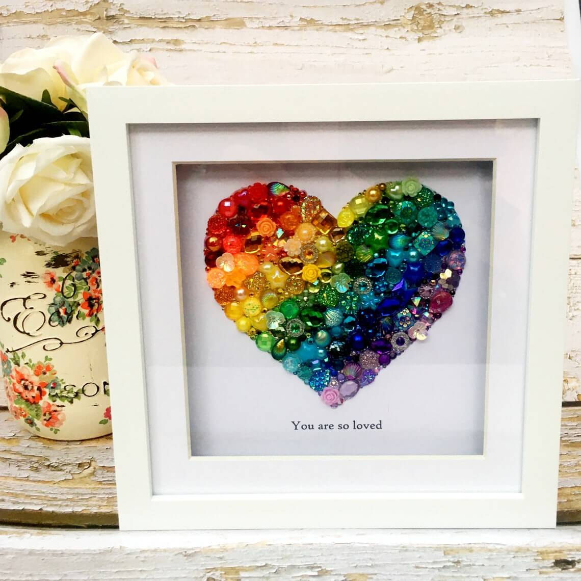 Rainbow Heart Jeweled Box Frame Art