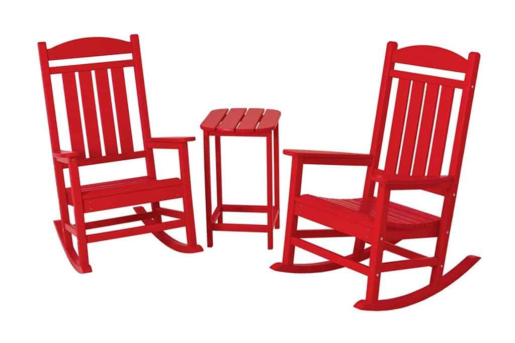 POLYWOOD PWS139-1-SR Presidential 3-Piece Rocker Chair Set, Sunset Red