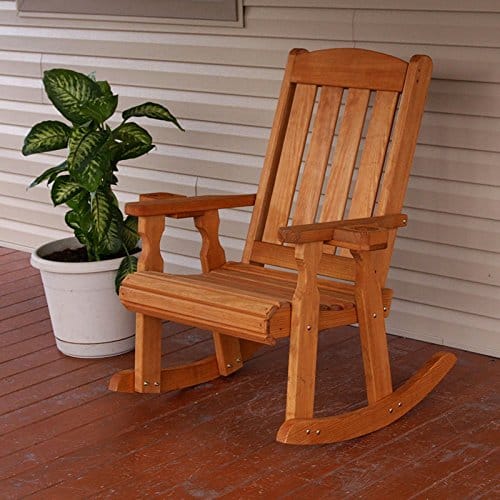 Amish Heavy Duty 600 Lb Mission Pressure Treated Rocking Chair With Cupholders (Cedar Stain)