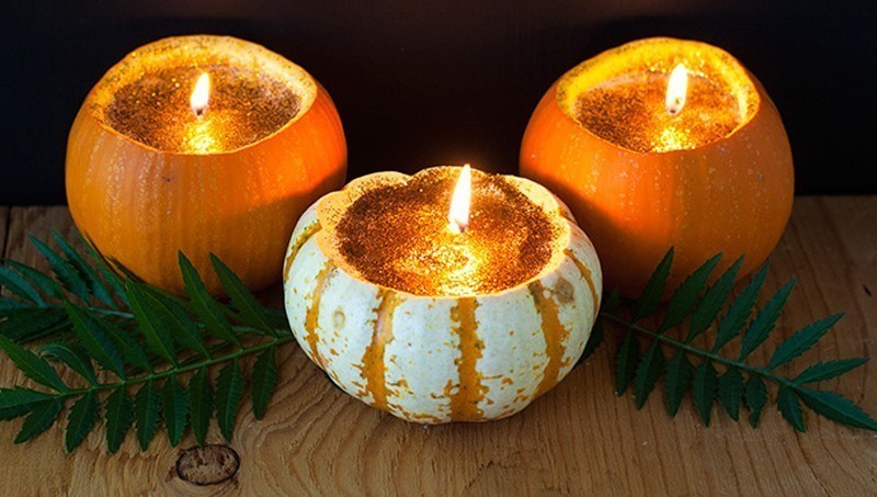 Glitter Candle Carved Pumpkins