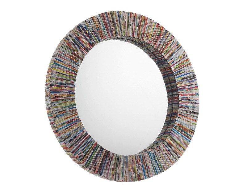 Multi-Colored Recycled Magazine Round Wall Mirror