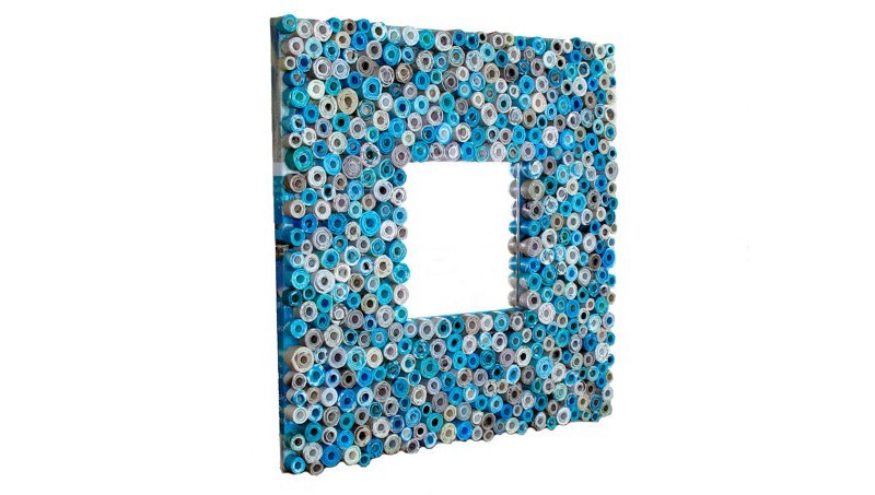 Teal Mirror - Mirror Made from Recycled Magazines