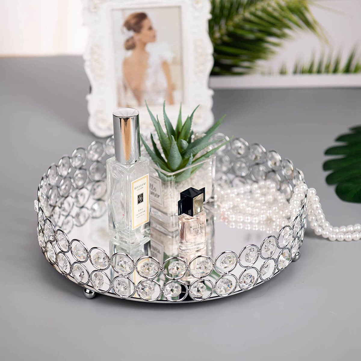 Silver and Crystal Mirrored Tray