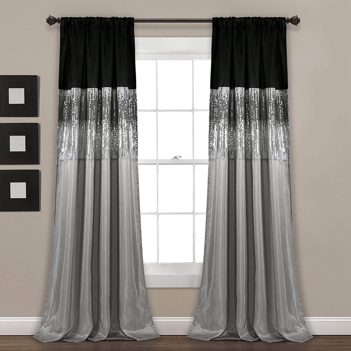 Silk Curtains with Silver Sequins